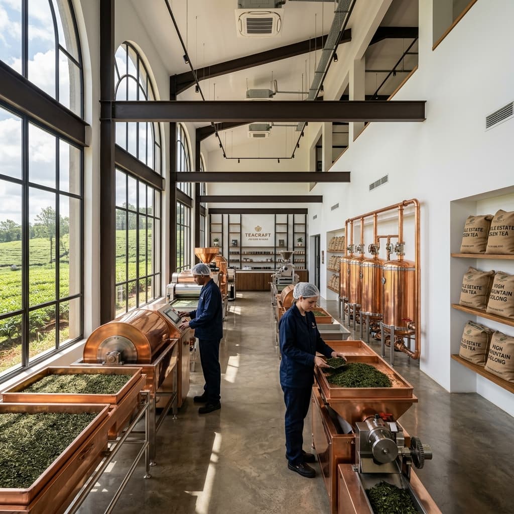Modern tea processing facility interior